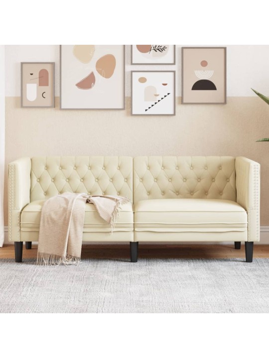 Divvietīgs chesterfield dīvāns, krēmkrāsas mākslīgā āda