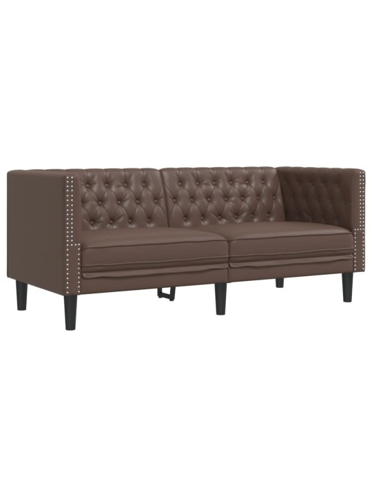 Divvietīgs chesterfield dīvāns, brūna mākslīgā āda