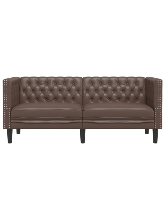 Divvietīgs chesterfield dīvāns, brūna mākslīgā āda