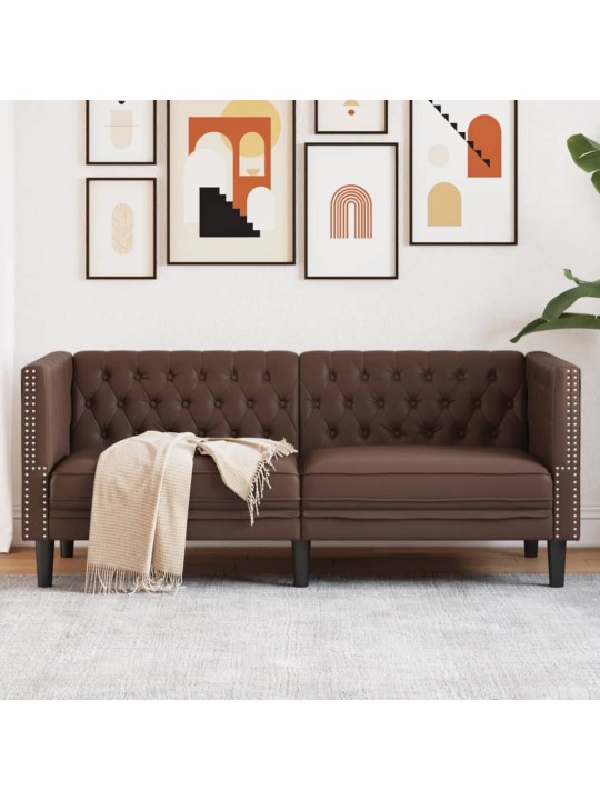 Divvietīgs chesterfield dīvāns, brūna mākslīgā āda