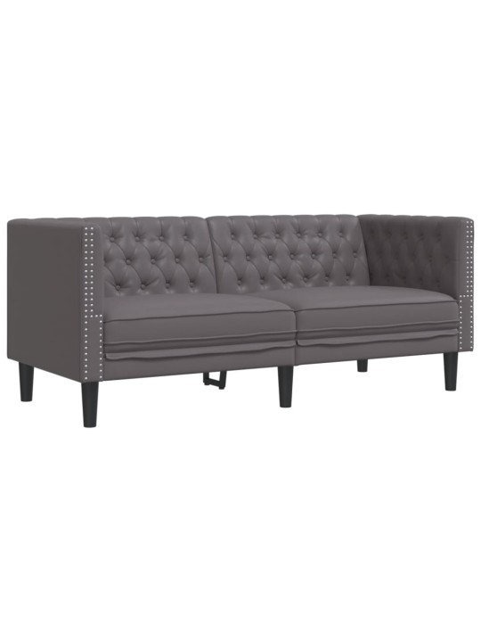 Divvietīgs chesterfield dīvāns, pelēks mākslīgā āda