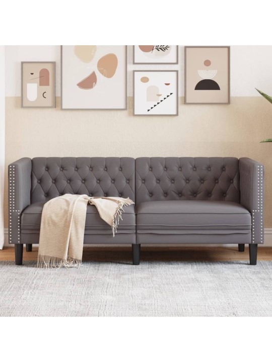 Divvietīgs chesterfield dīvāns, pelēks mākslīgā āda