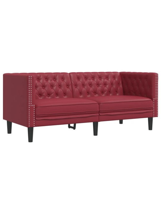 Divvietīgs chesterfield dīvāns, vīnsarkans mākslīgā āda
