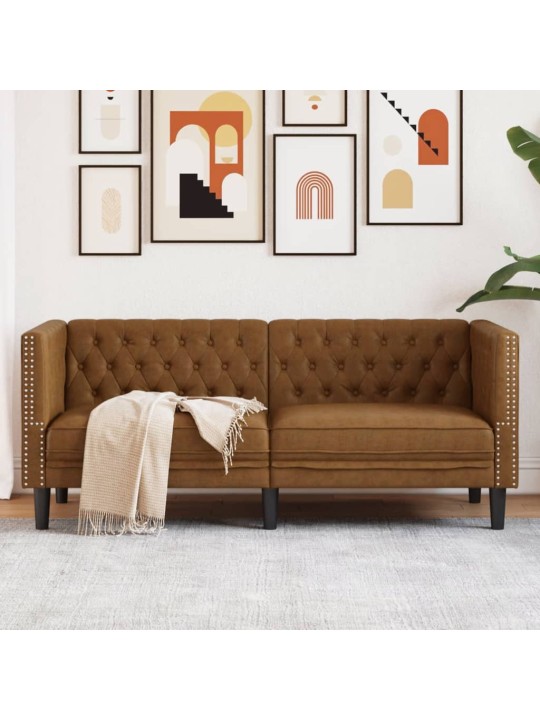 Divvietīgs chesterfield dīvāns, brūna mākslīgā zamšāda