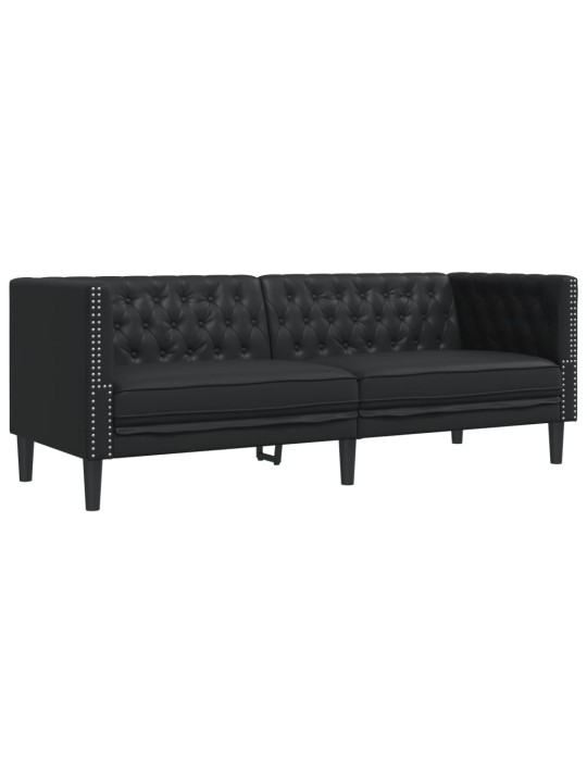 Chesterfield sofa 3-seater melna mākslīgā āda