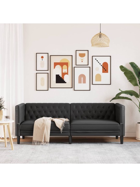 Chesterfield sofa 3-seater melna mākslīgā āda