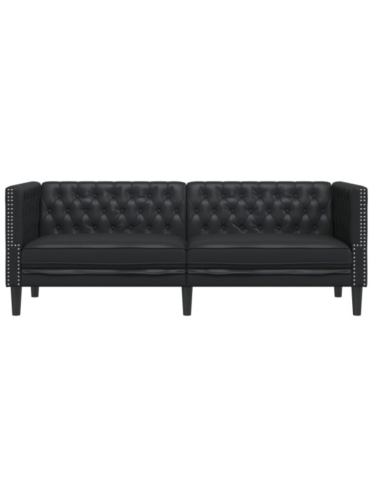 Chesterfield sofa 3-seater melna mākslīgā āda