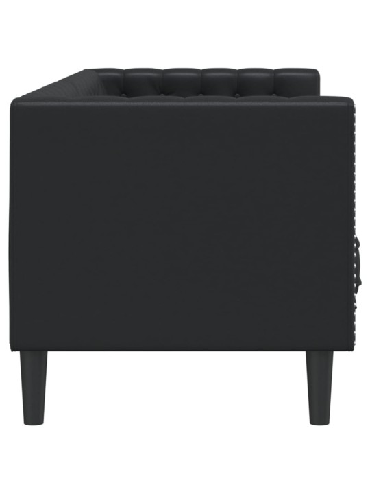 Chesterfield sofa 3-seater melna mākslīgā āda