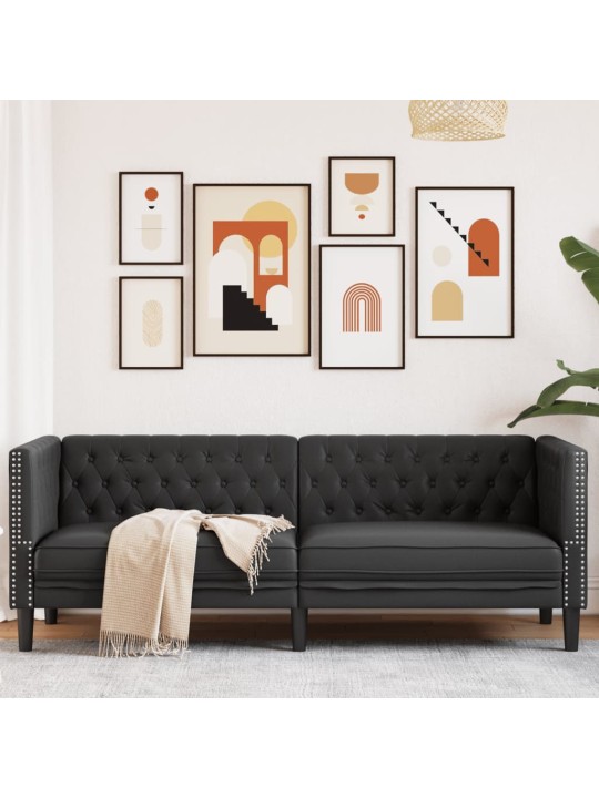 Chesterfield sofa 3-seater melna mākslīgā āda