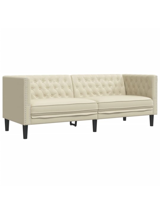 Chesterfield sofa 3-seater krēmkrāsas mākslīgā āda