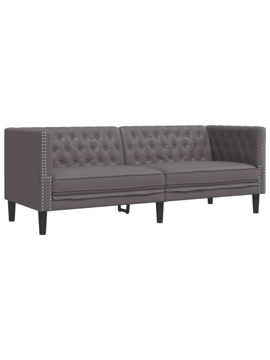Chesterfield sofa 3-seater pelēks mākslīgā āda