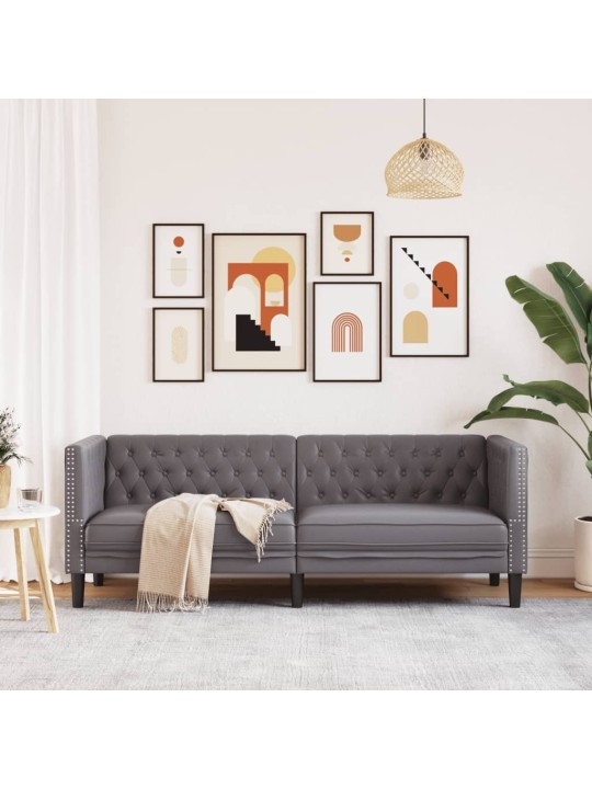 Chesterfield sofa 3-seater pelēks mākslīgā āda