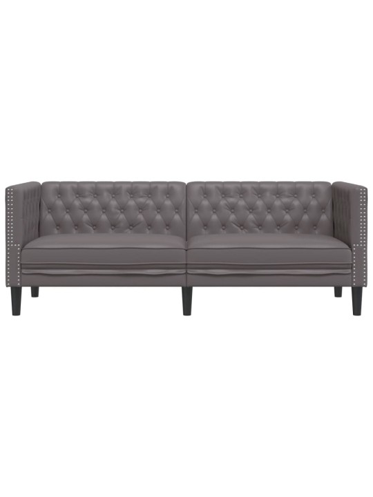 Chesterfield sofa 3-seater pelēks mākslīgā āda