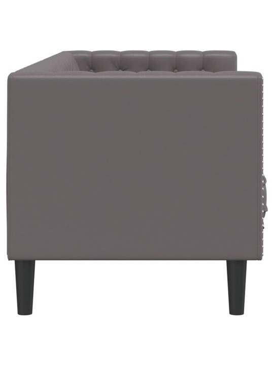 Chesterfield sofa 3-seater pelēks mākslīgā āda