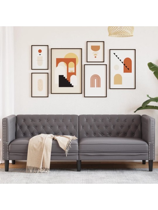 Chesterfield sofa 3-seater pelēks mākslīgā āda