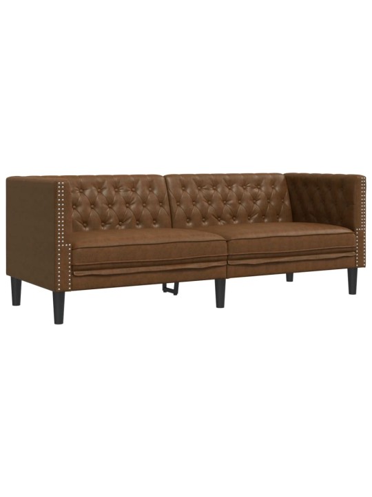 Trīsvietīgs chesterfield dīvāns, brūna mākslīgā zamšāda
