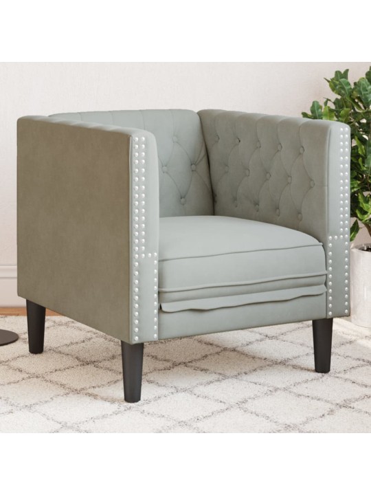 Chesterfield atpūtas krēsls, gaiši pelēks samts
