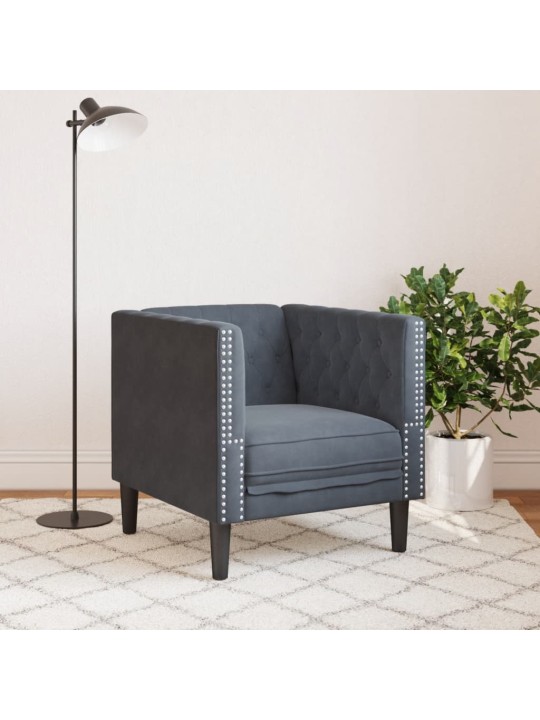Chesterfield atpūtas krēsls, tumši pelēks samts