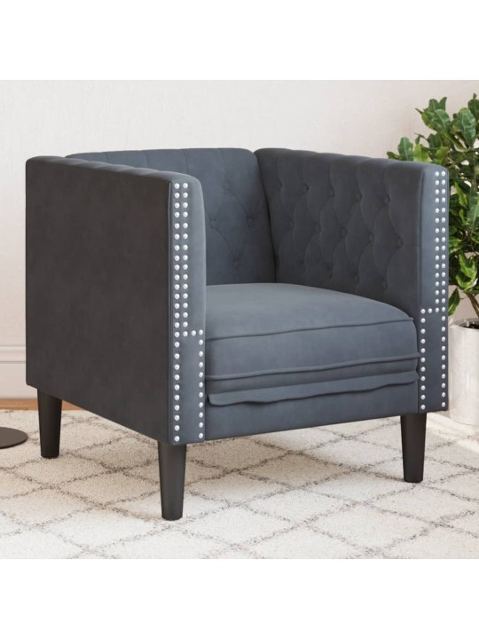 Chesterfield atpūtas krēsls, tumši pelēks samts
