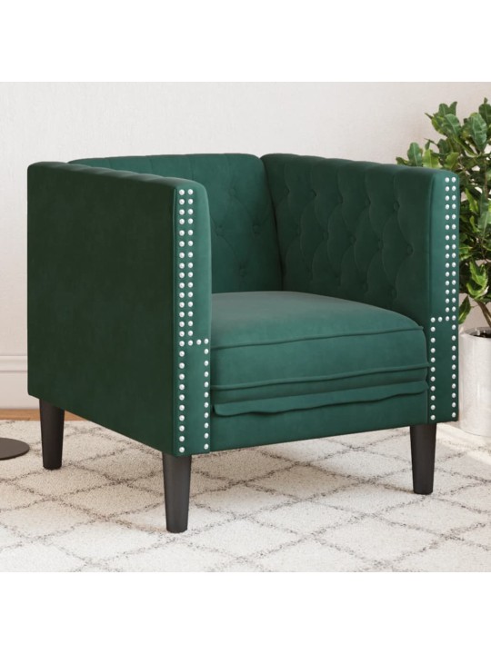 Chesterfield atpūtas krēsls, tumši zaļš samts