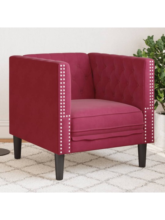 Chesterfield atpūtas krēsls, vīnsarkans samts