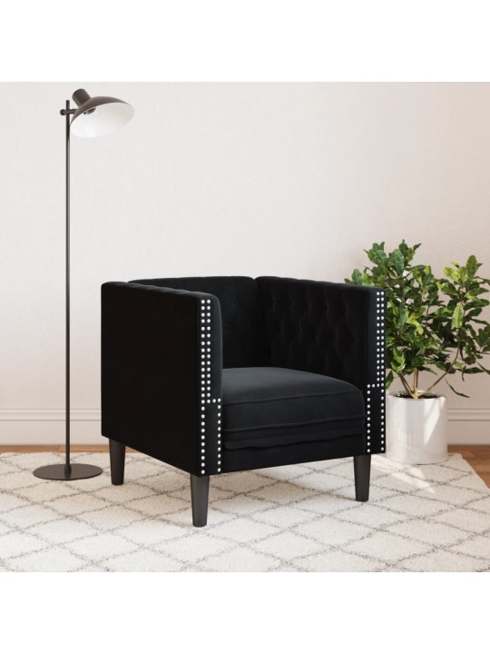 Chesterfield atpūtas krēsls, melns samts