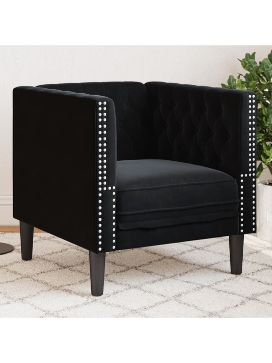 Chesterfield atpūtas krēsls, melns samts