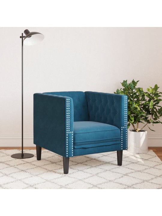 Chesterfield atpūtas krēsls, zils samts