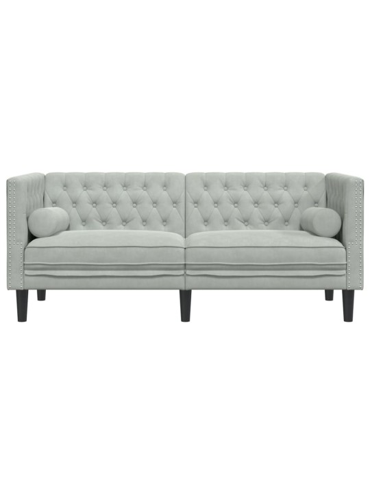 Chesterfield dīvāns ar balstiem, divvietīgs, gaiši pelēks samts