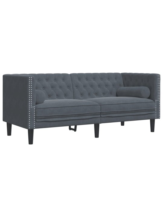 Chesterfield dīvāns ar balstiem, divvietīgs, tumši pelēks samts