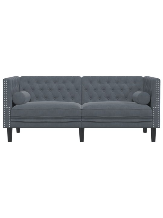 Chesterfield dīvāns ar balstiem, divvietīgs, tumši pelēks samts