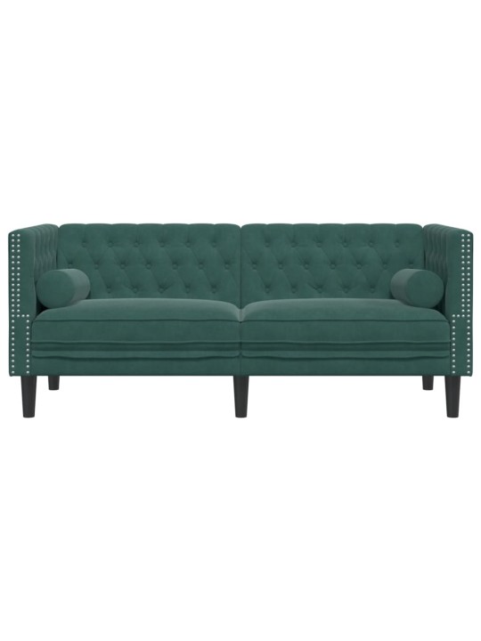 Chesterfield dīvāns ar balstiem, divvietīgs, tumši zaļš samts