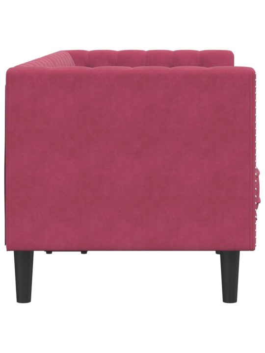 Chesterfield dīvāns ar balstiem, divvietīgs, vīnsarkans samts
