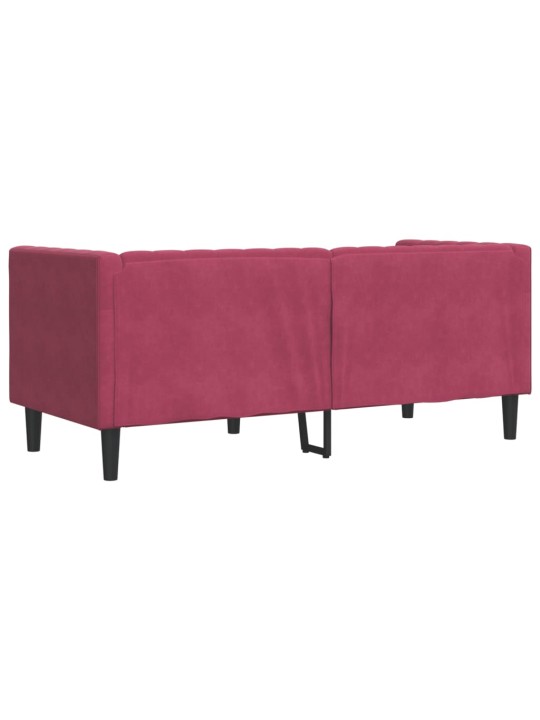 Chesterfield dīvāns ar balstiem, divvietīgs, vīnsarkans samts