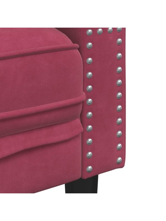 Chesterfield dīvāns ar balstiem, divvietīgs, vīnsarkans samts