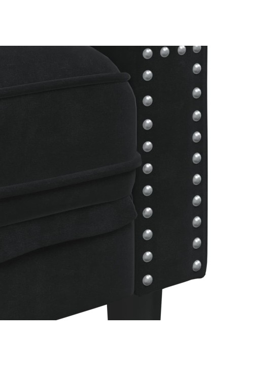 Chesterfield dīvāns ar balstiem, divvietīgs, melns samts