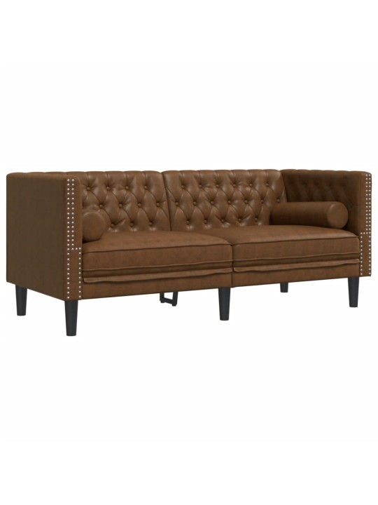 Chesterfield dīvāns ar balstiem, divvietīgs, brūns