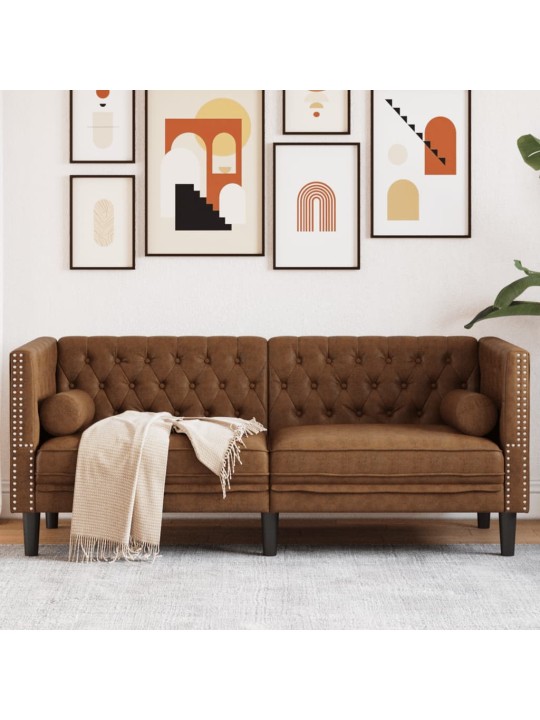 Chesterfield dīvāns ar balstiem, divvietīgs, brūns