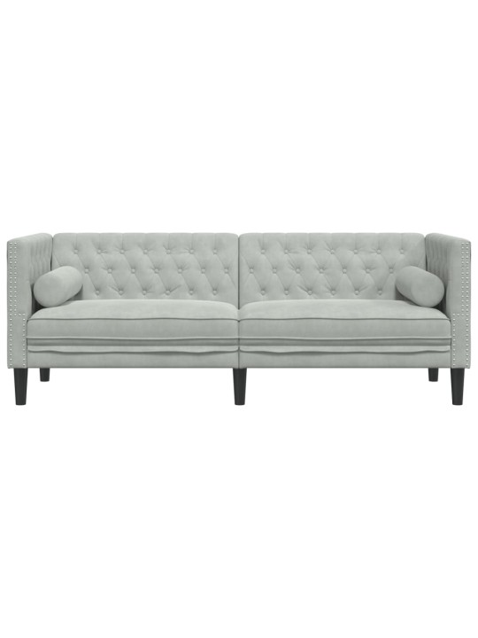 Chesterfield dīvāns ar balstiem trīsvietīgs gaiši pelēks samts