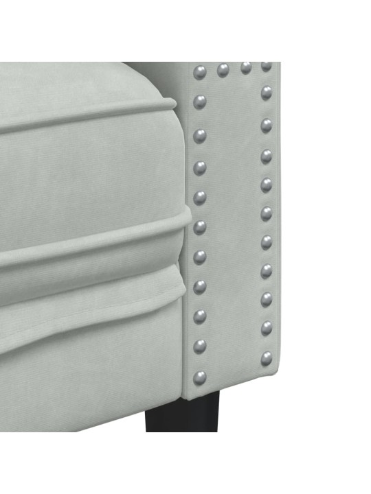 Chesterfield dīvāns ar balstiem trīsvietīgs gaiši pelēks samts