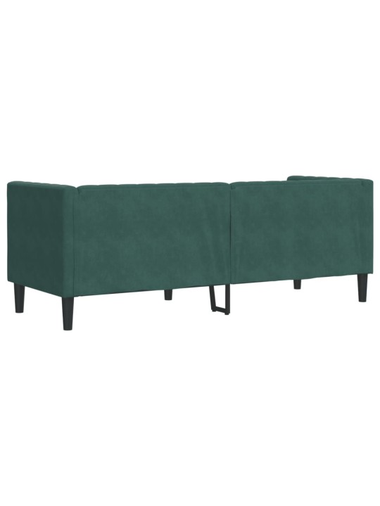 Chesterfield dīvāns ar balstiem, trīsvietīgs, tumši zaļš samts