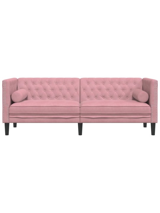 Chesterfield dīvāns ar balstiem, trīsvietīgs, rozā samts