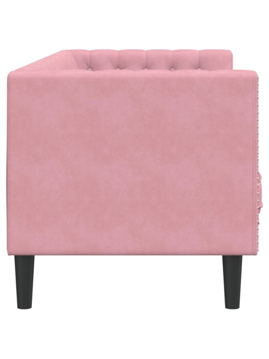 Chesterfield dīvāns ar balstiem, trīsvietīgs, rozā samts