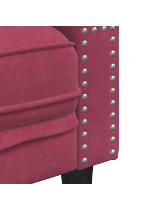 Chesterfield dīvāns ar balstiem, trīsvietīgs, vīnsarkans samts