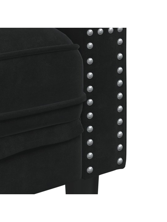Chesterfield dīvāns ar balstiem, trīsvietīgs, melns samts