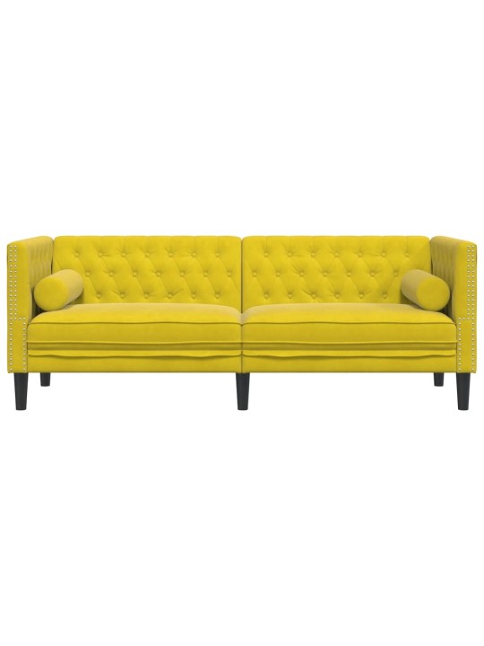 Chesterfield dīvāns ar balstiem, trīsvietīgs, dzeltens samts