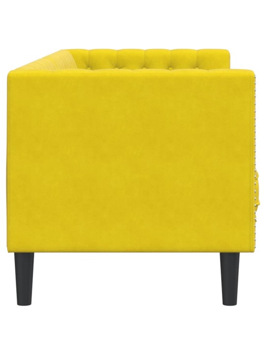 Chesterfield dīvāns ar balstiem, trīsvietīgs, dzeltens samts