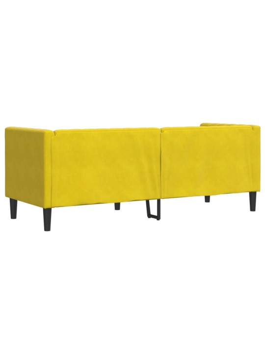 Chesterfield dīvāns ar balstiem, trīsvietīgs, dzeltens samts