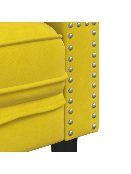 Chesterfield dīvāns ar balstiem, trīsvietīgs, dzeltens samts