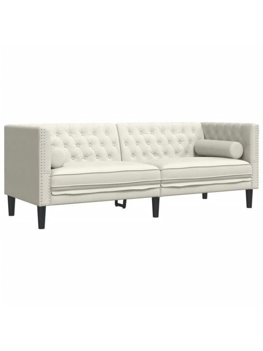Chesterfield dīvāns ar balstiem, trīsvietīgs, krēmkrāsas samts